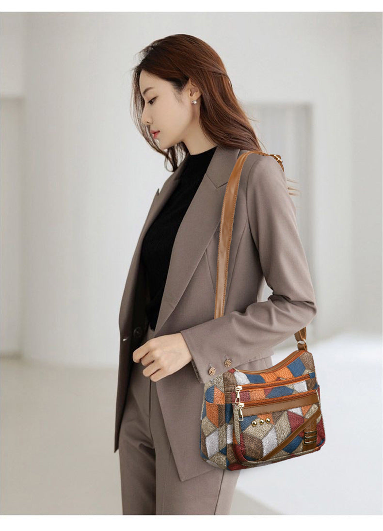 Color-Blocked Spacious Women's Handbag
