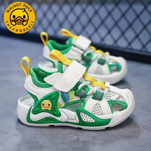 ™Walnut Duck‌ - Resistant Green & White Breathable Mesh Toddler Sandals