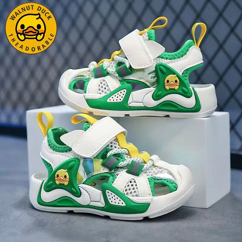 ™Walnut Duck‌ - Resistant Green & White Breathable Mesh Toddler Sandals